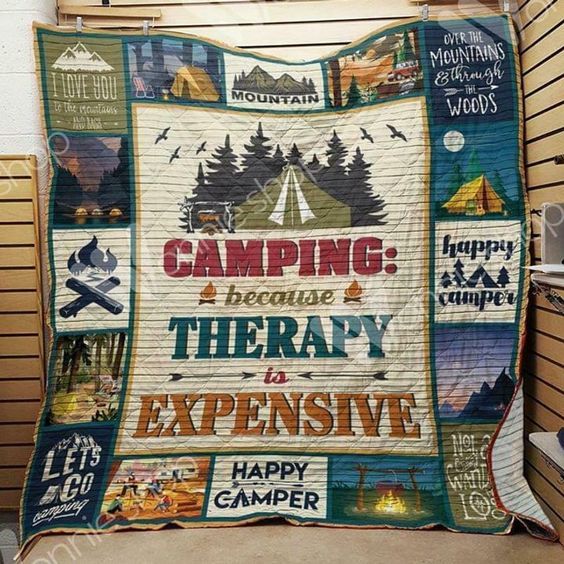 Camping Because Therapy Is Expensive Happy Camper Preshrunk Poly Cotto Quilt Blanket DHC3112253TD