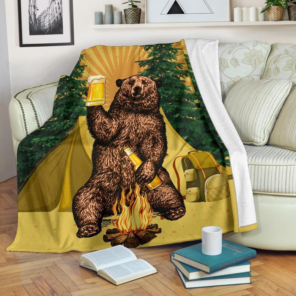 Camping Beer Sherpa Fleece Blanket