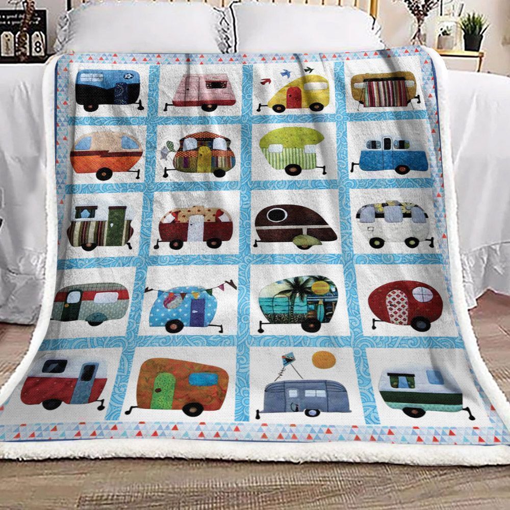 Camping Camper Square Sherpa Fleece Blanket