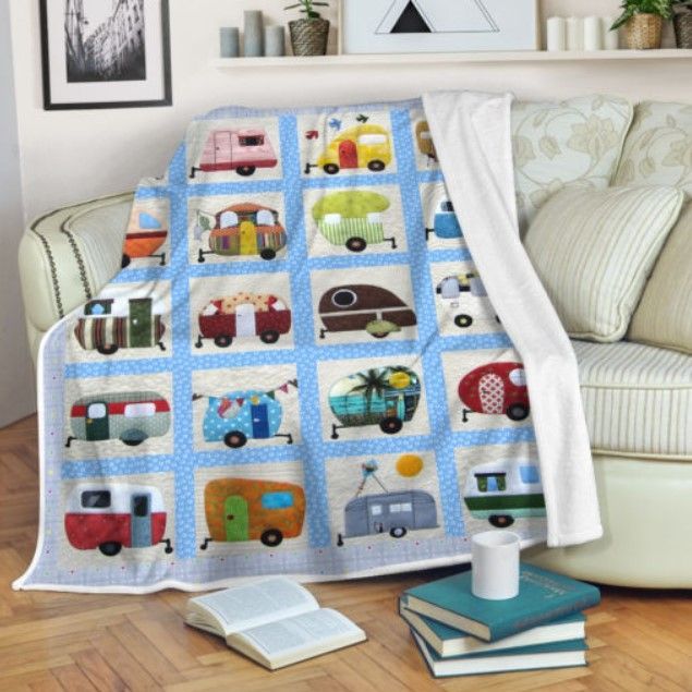 Camping Caravan Sherpa Fleece Blanket