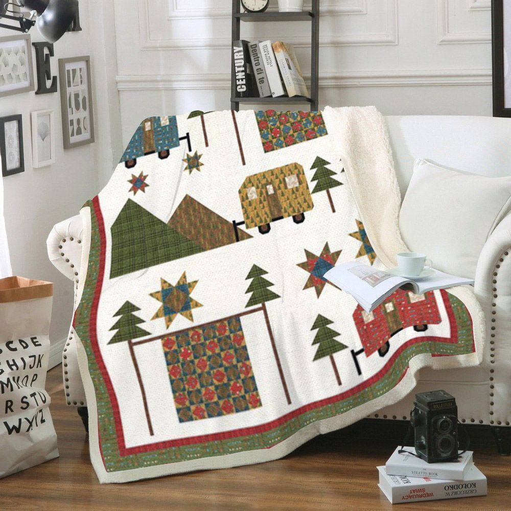 Camping Christmas Sherpa Fleece Blanket