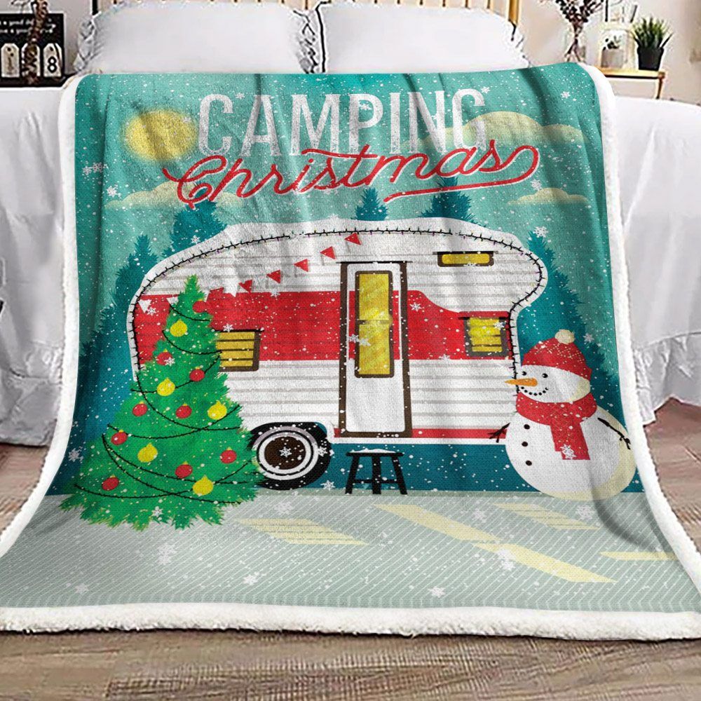 Camping Christmas Sherpa Fleece Blanket