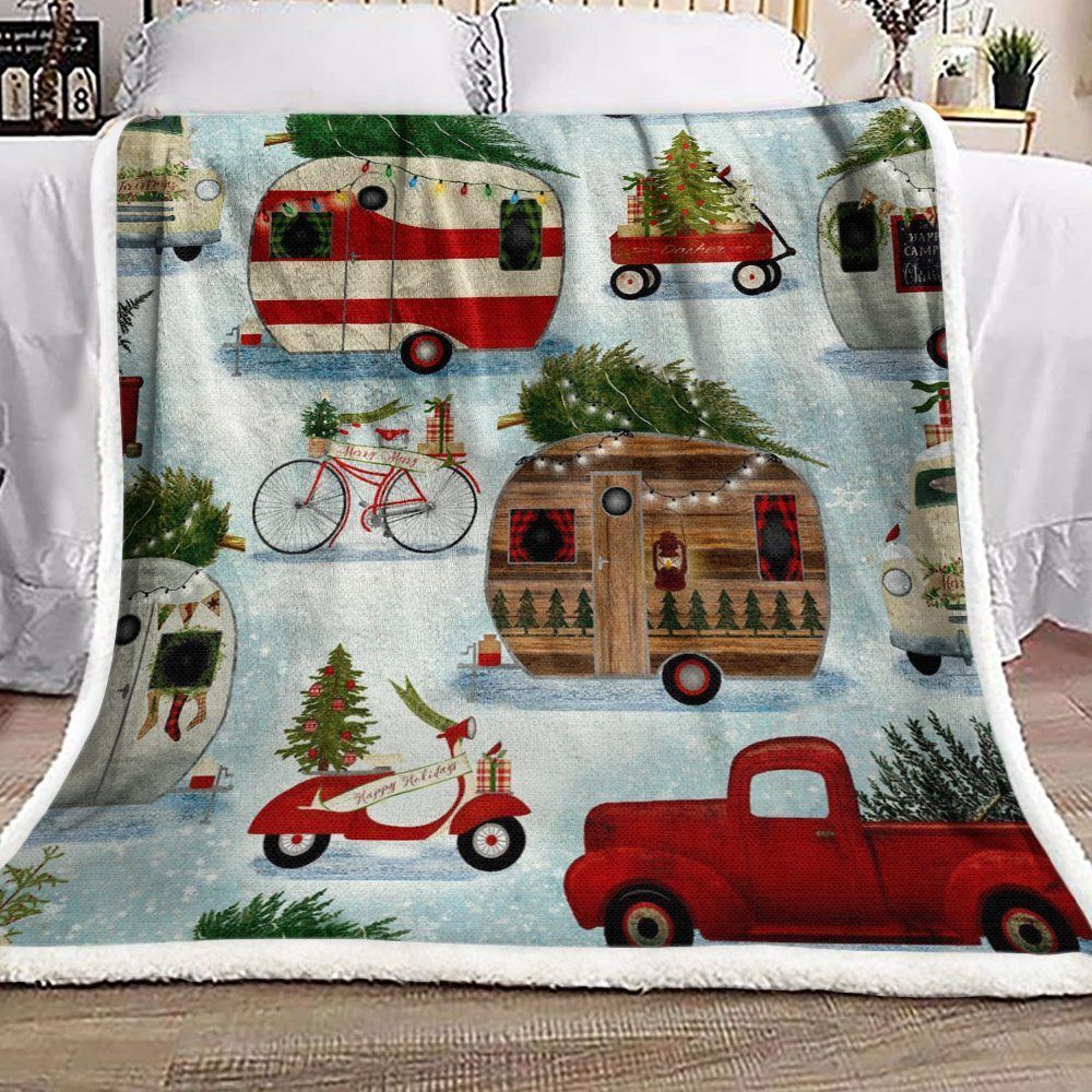 Camping Christmas Sherpa Fleece Blanket