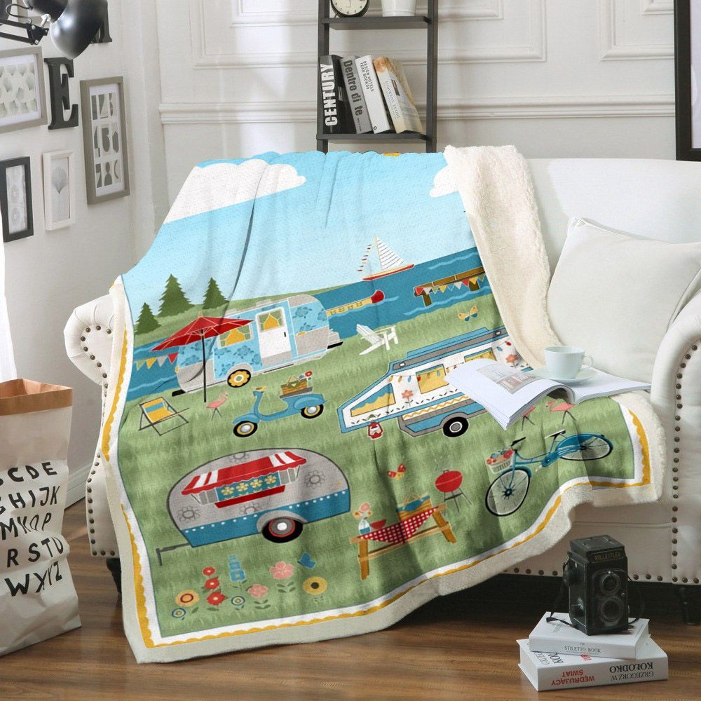 Camping Sherpa Fleece Blanket