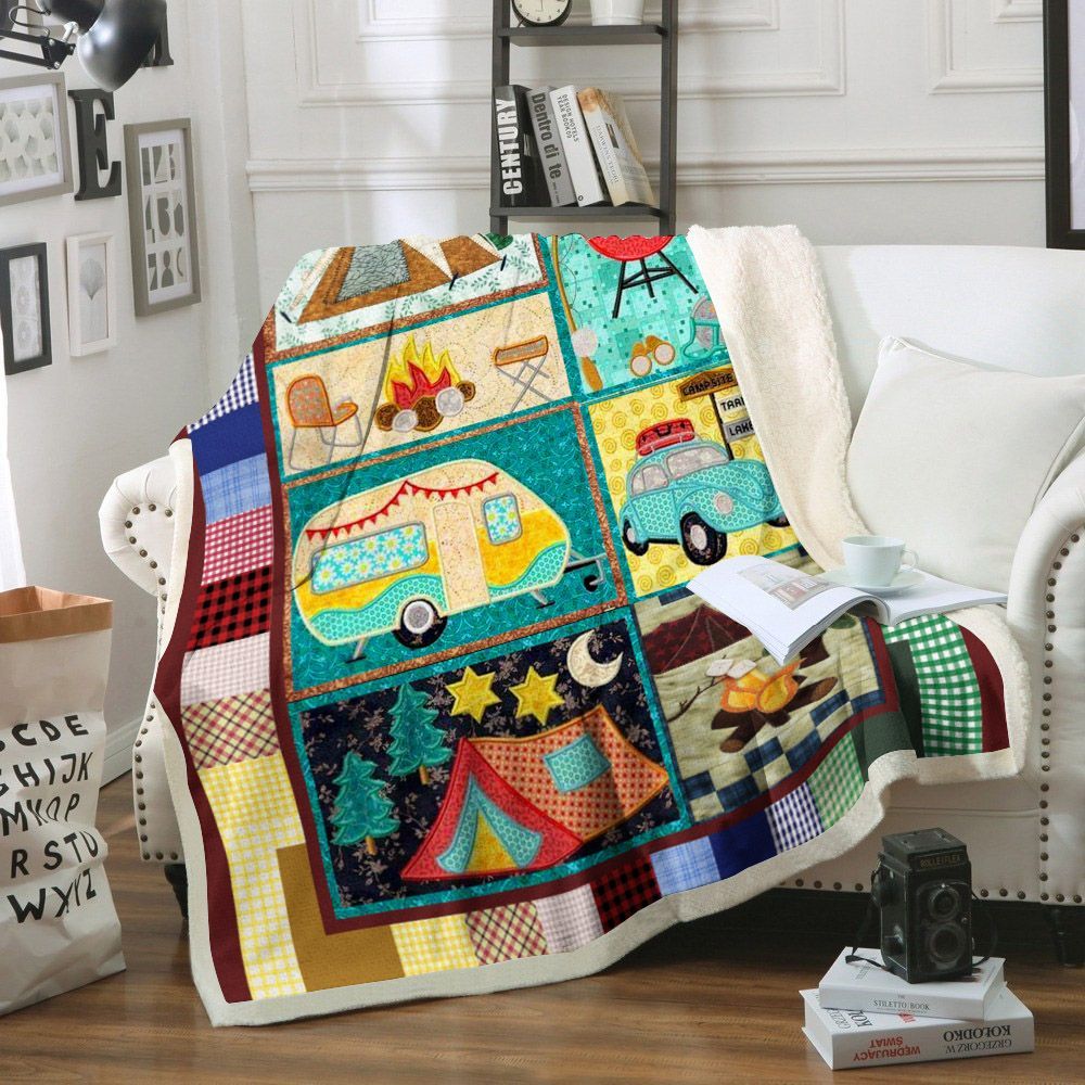 Camping Sherpa Fleece Blanket