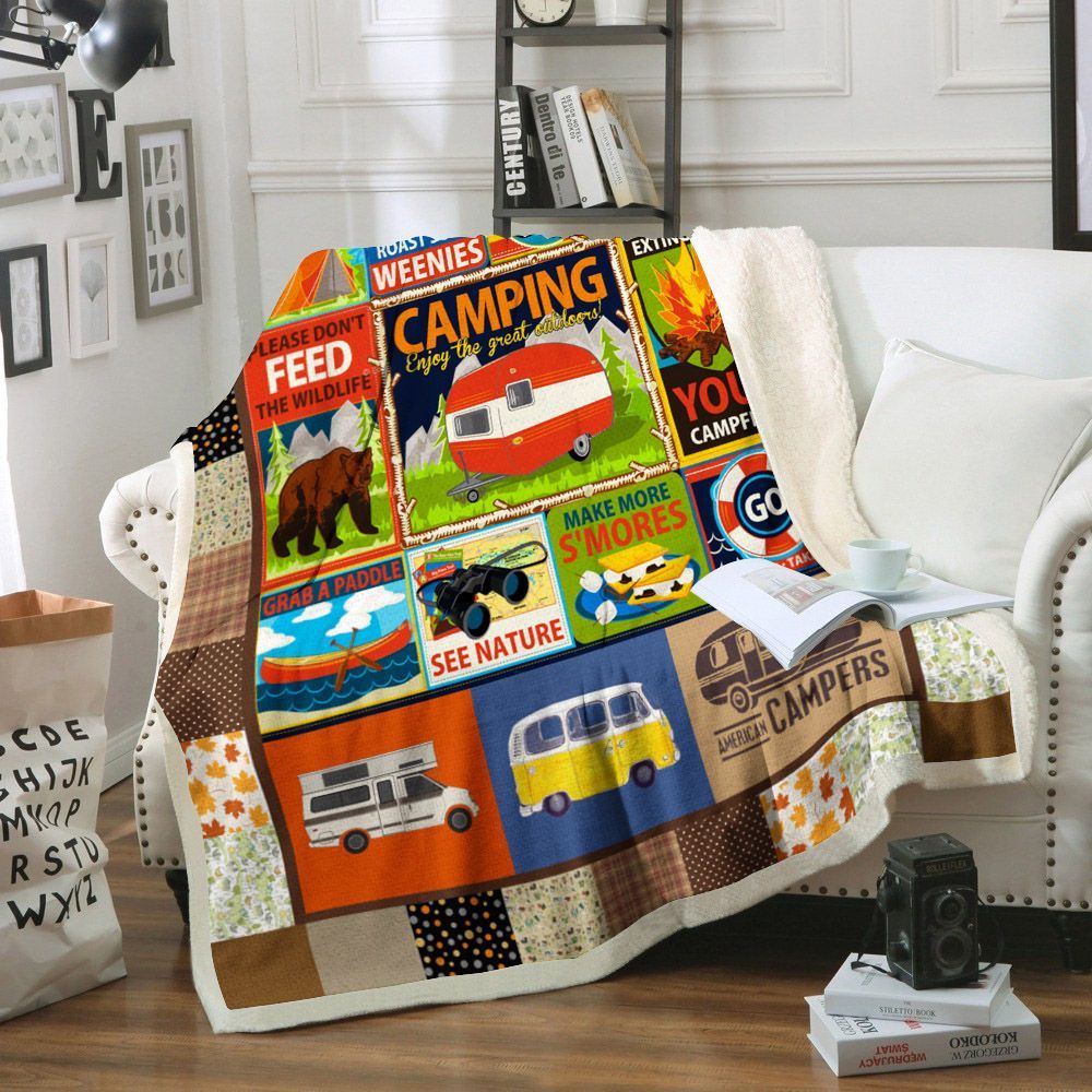 Camping Sherpa Fleece Blanket