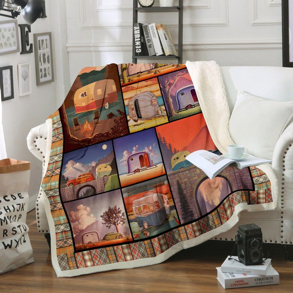 Camping Sherpa Fleece Blanket