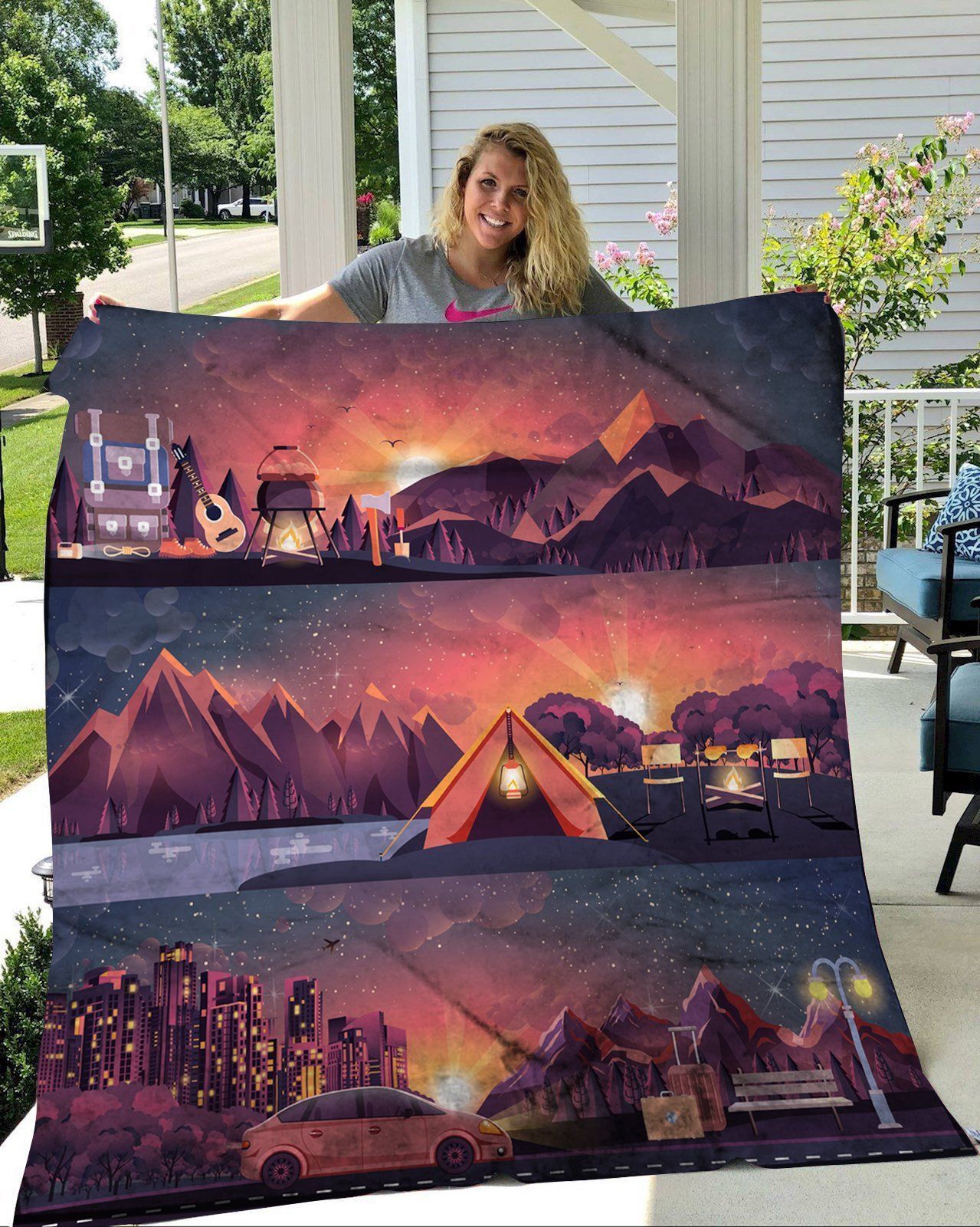 Camping Sherpa Fleece Blanket