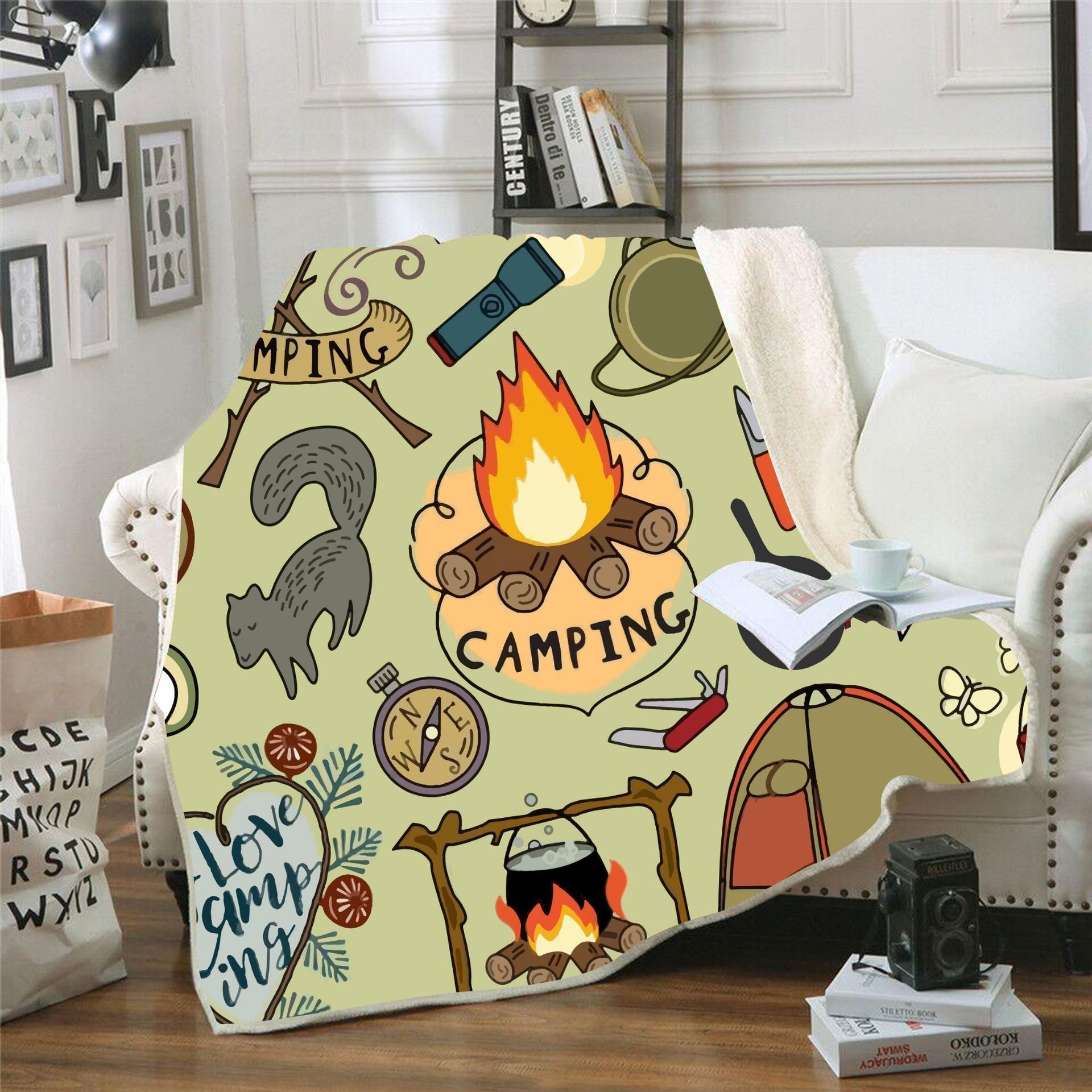 Camping Sherpa Fleece Blanket