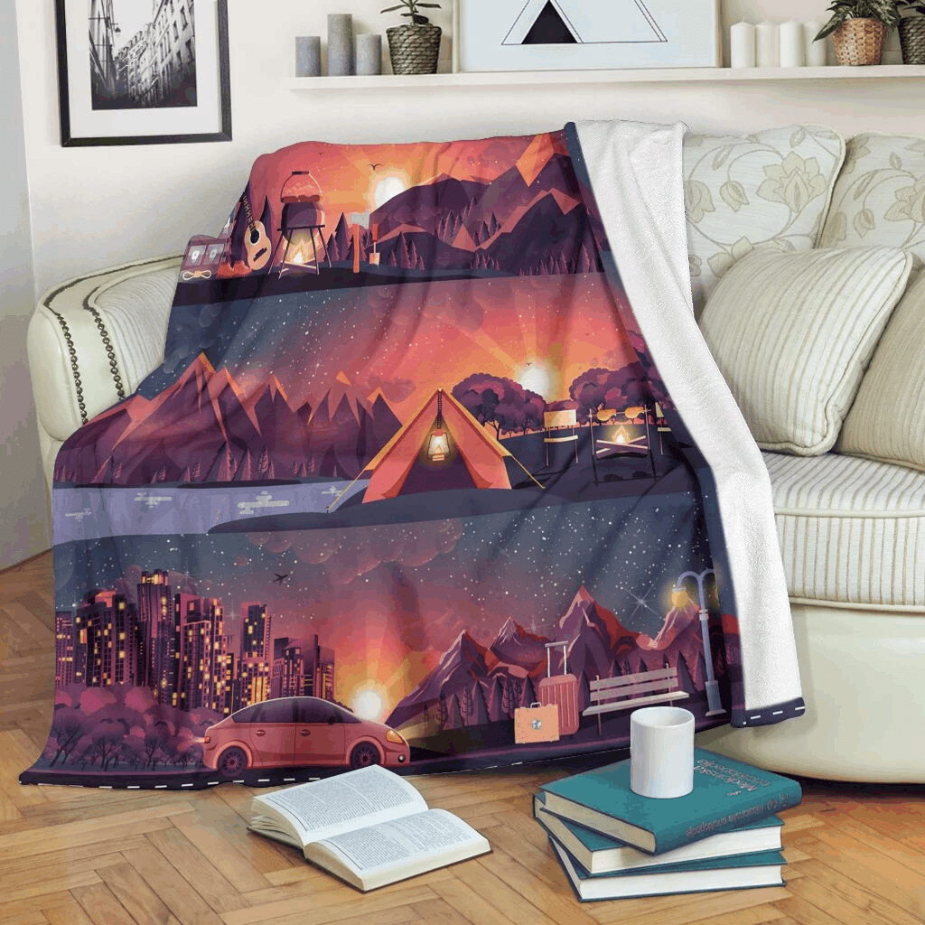Camping Sherpa Fleece Blanket