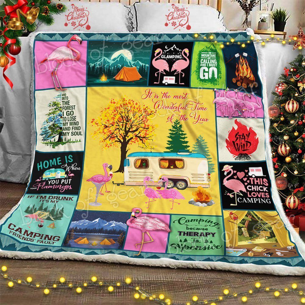 Camping Flamingo Sherpa Fleece Blanket