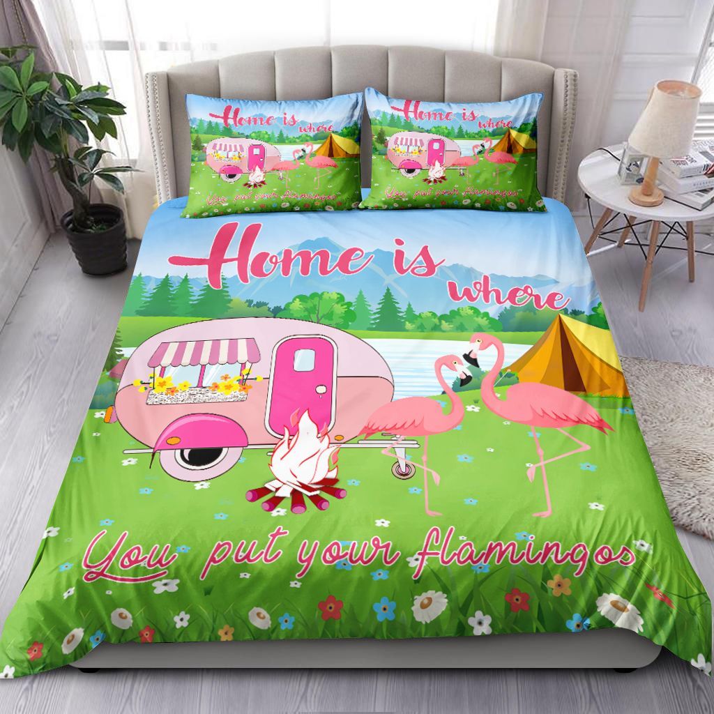 Camping Flamingo Home Is Where Bedding Set