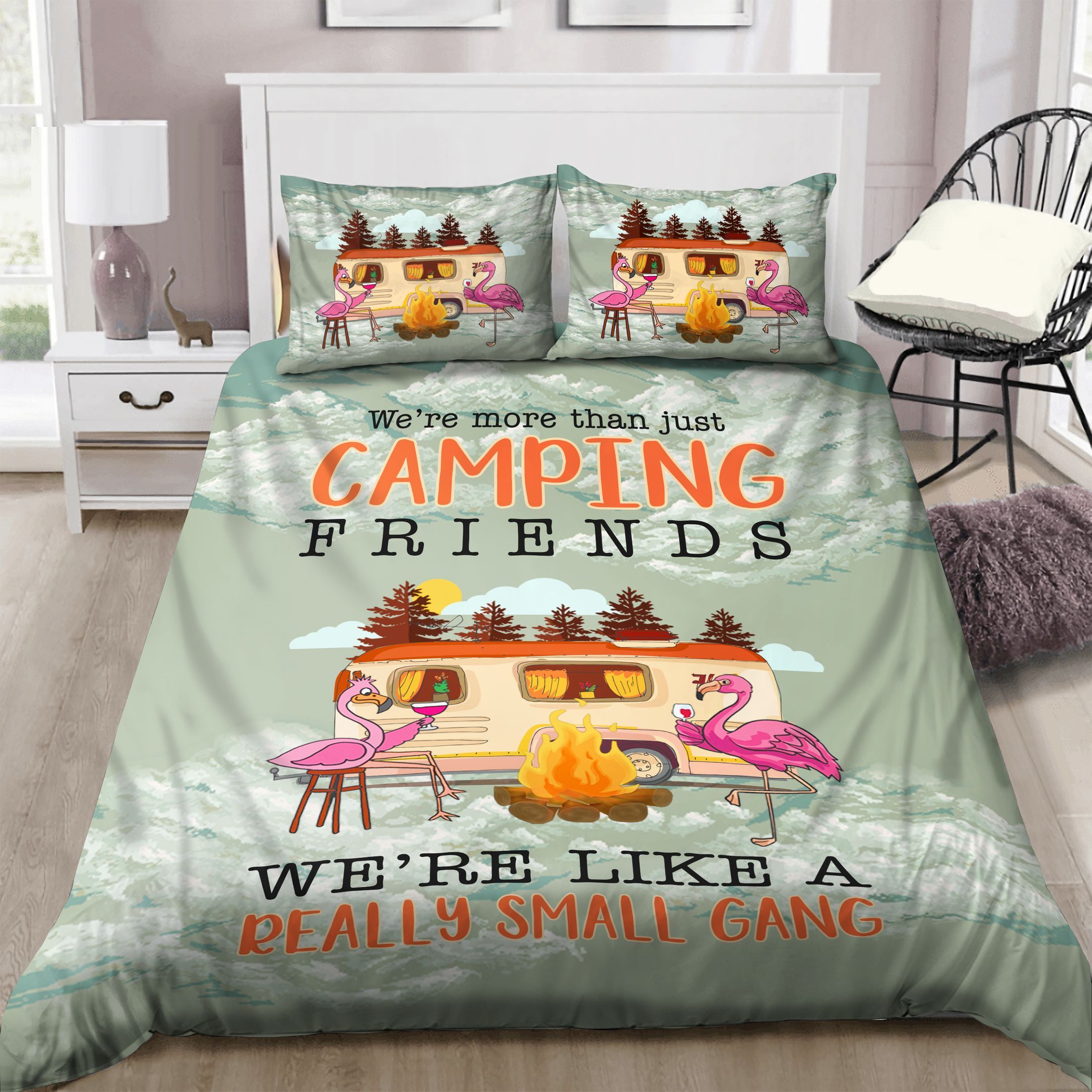 Camping Friend Flamingo Art Bedding Set