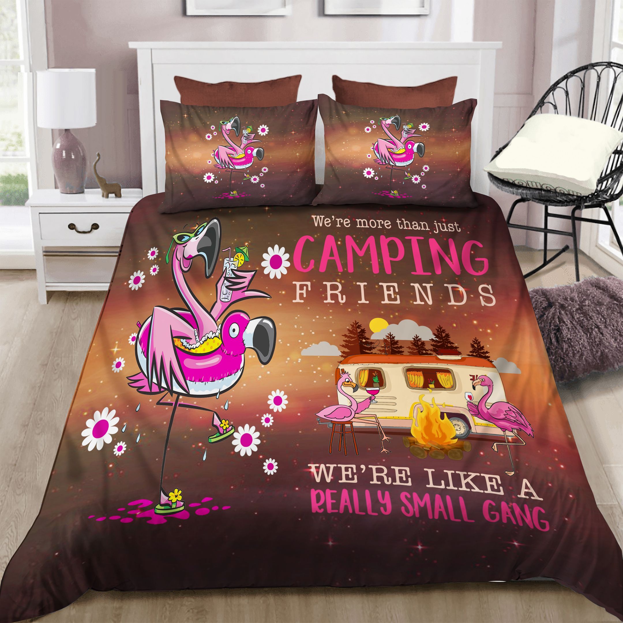 Camping Friend Flamingo Orange Bedding Set