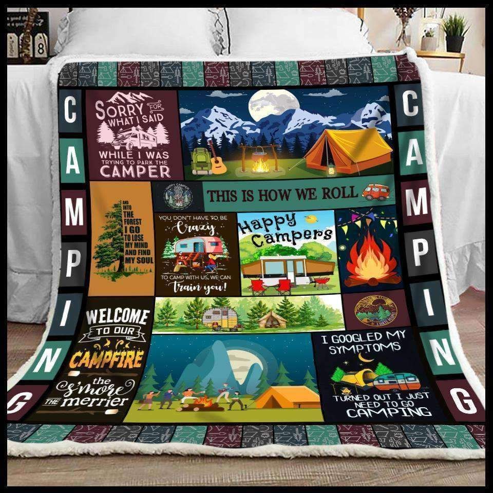 Camping Happy Camper Sherpa Fleece Blanket