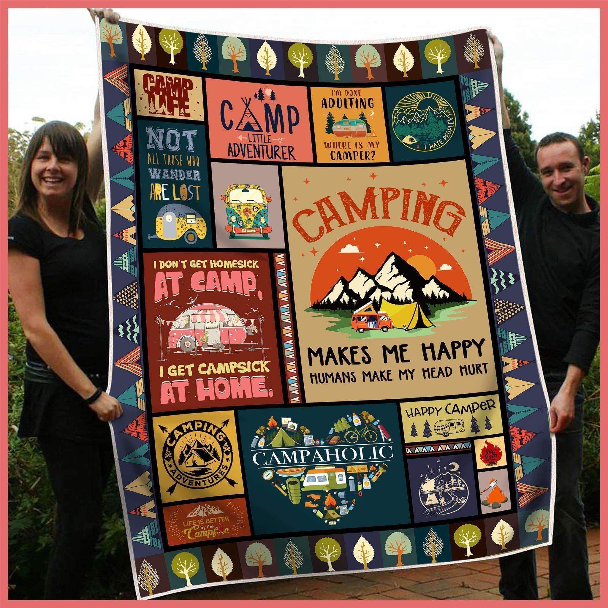 Camping Happy Camper Sherpa Fleece Blanket