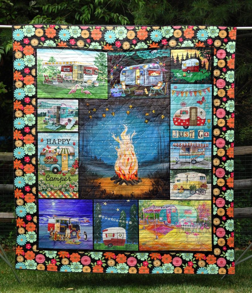 Camping Happy Camper Quilt Blanket   Dhc04011654Dd