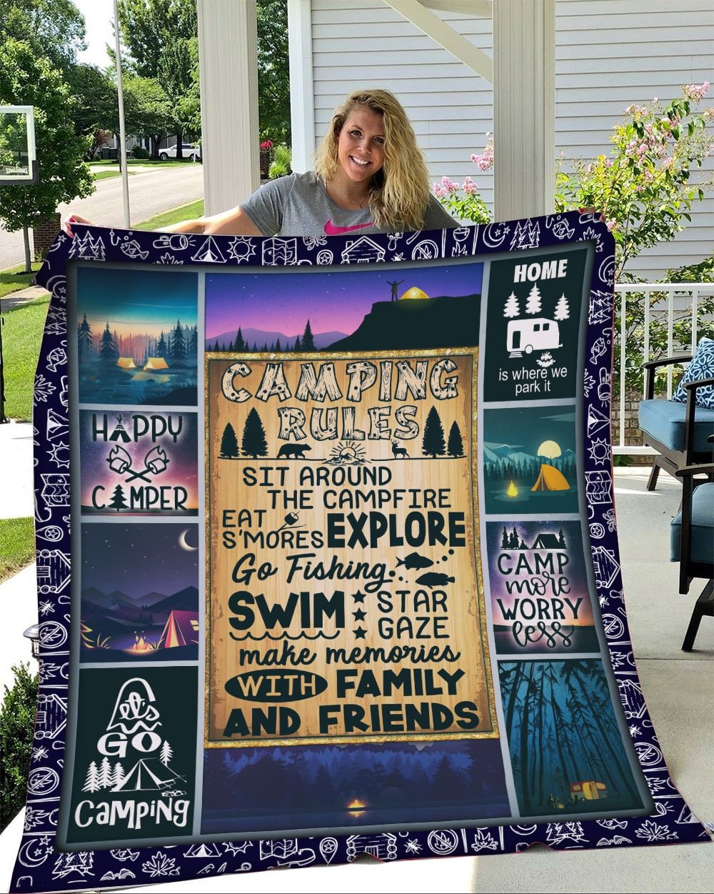 Camping Happy Camper With Camp Rules Quilt Blanket Dhc03011618Dd