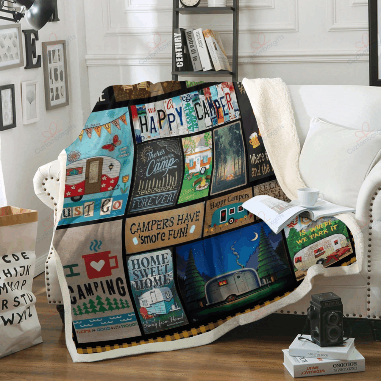 Camping Happy Campers Sherpa Fleece Blanket