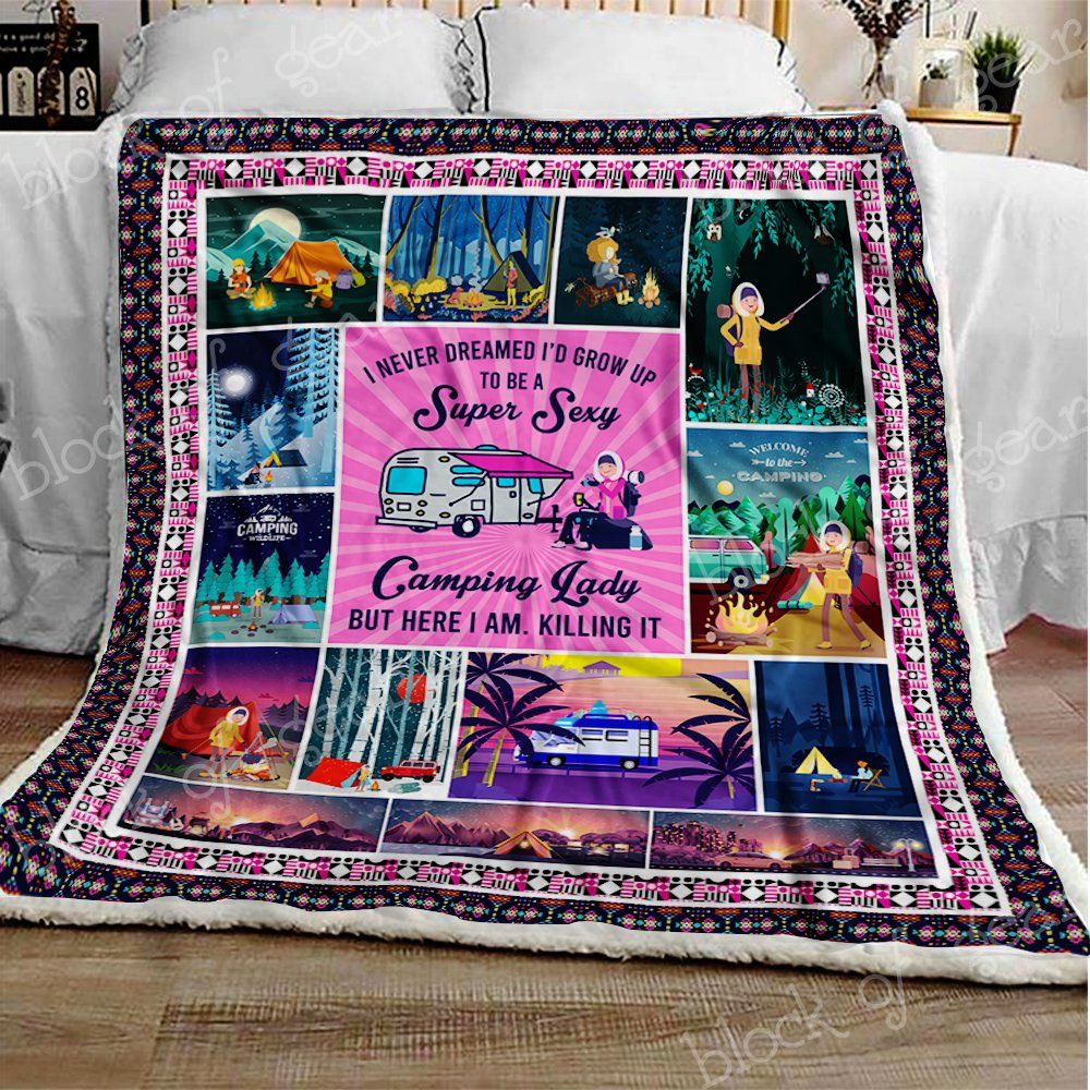 Camping Lady Sherpa Fleece Blanket