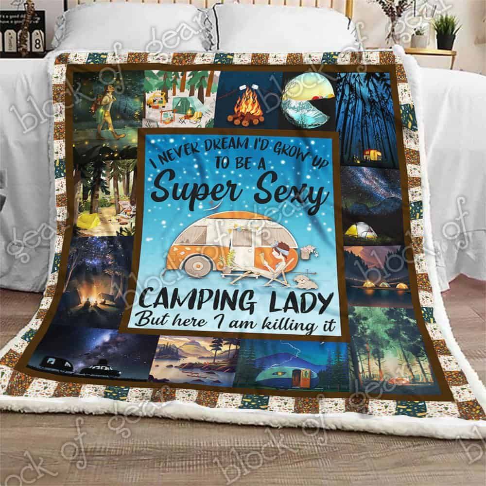 Camping Lady Fleece Blanket