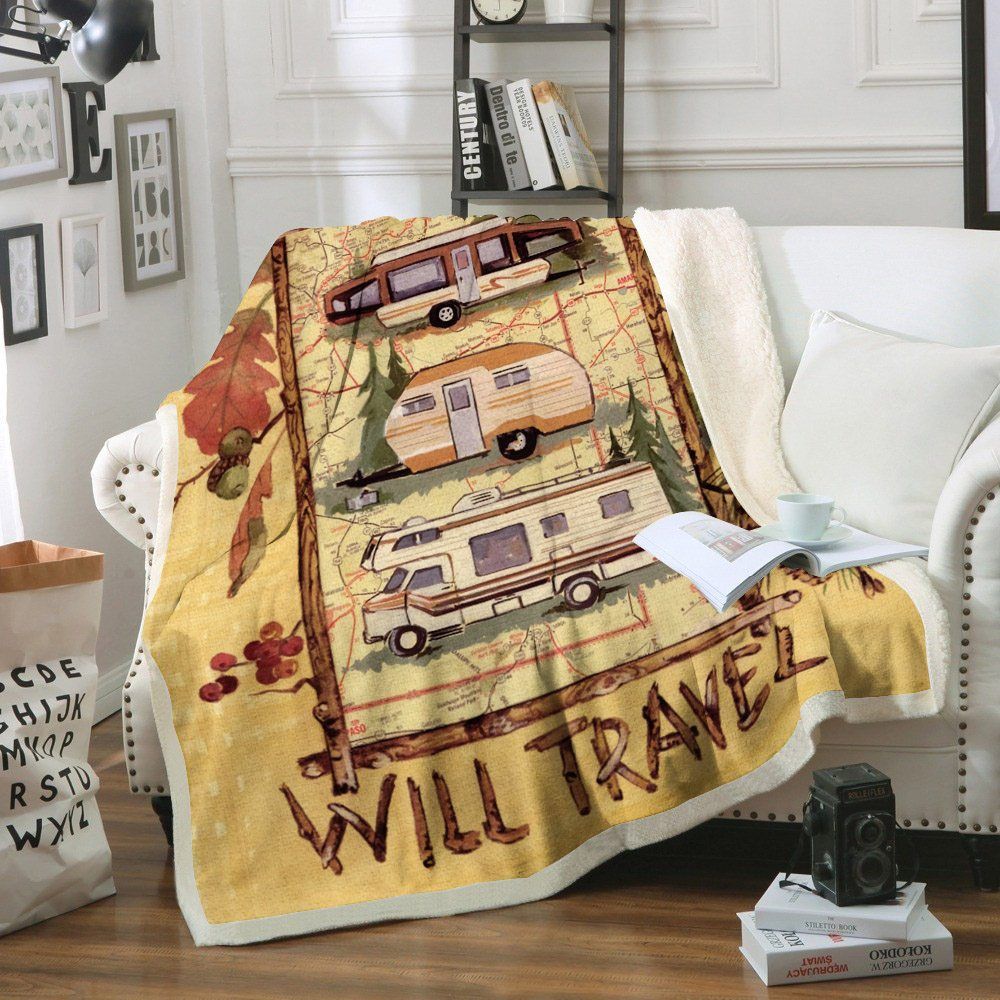 Camping Sherpa Fleece Blanket