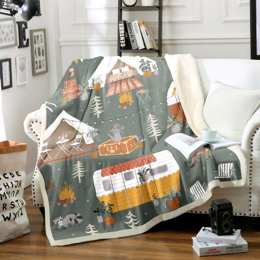 Camping Sherpa Fleece Blanket