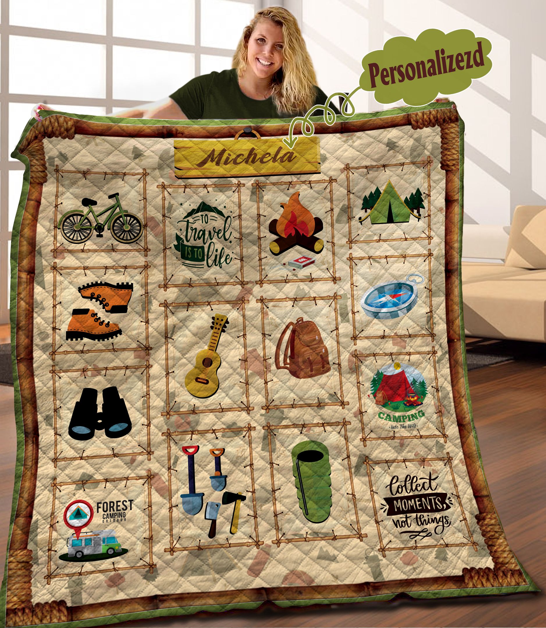 Camping Personalized Quilt Blanket C9B040601HD