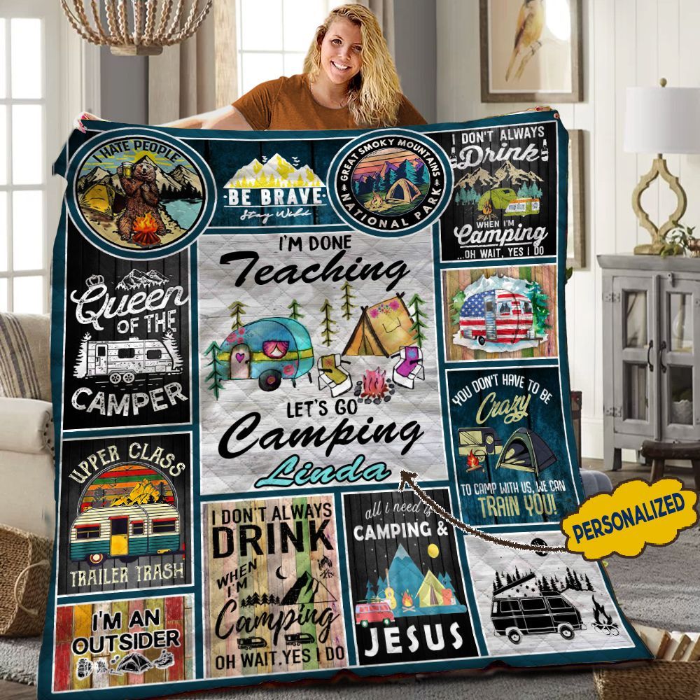Camping Personalized Quilt Blanket HHH090611TN