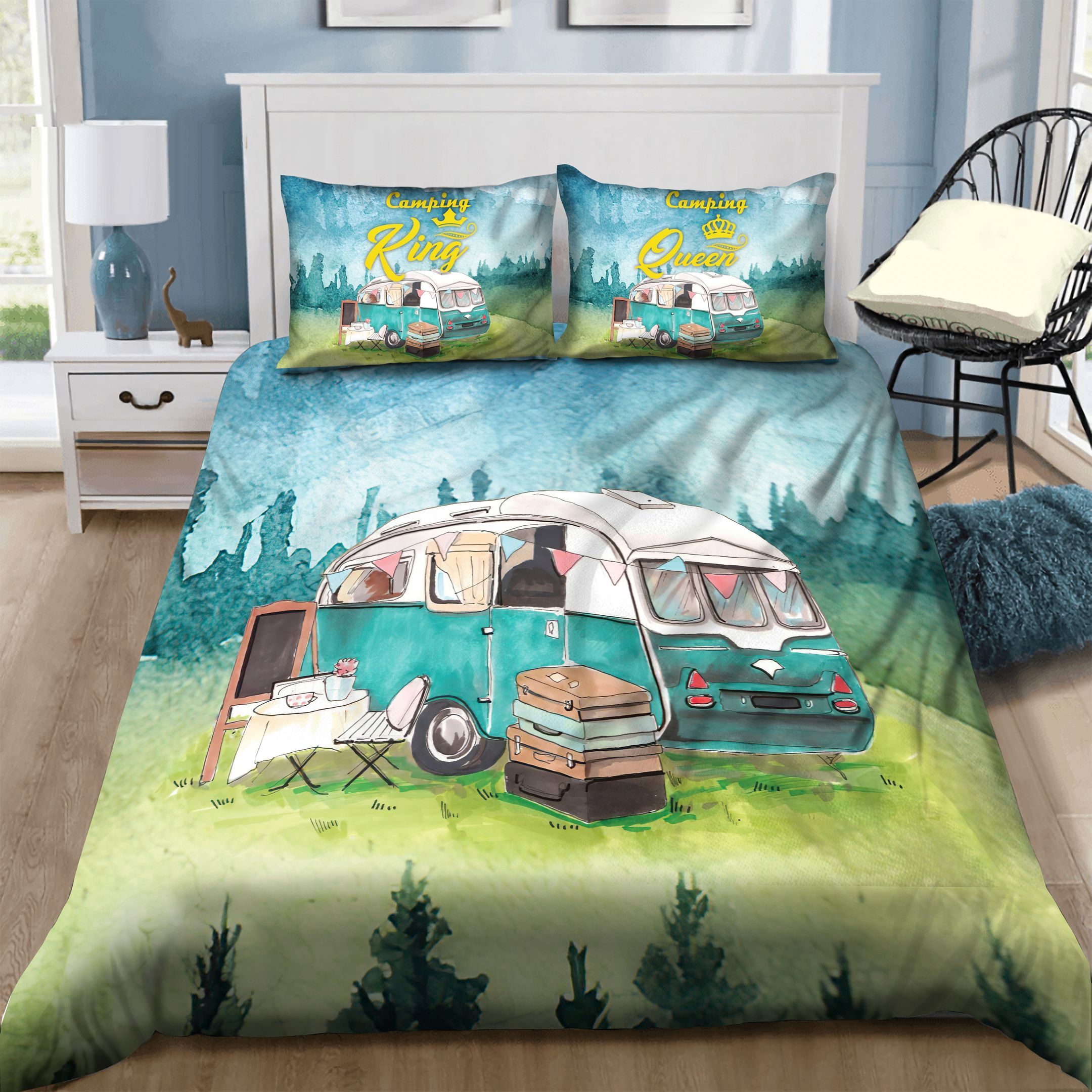 Camping Queen And King All Over Bedding Set