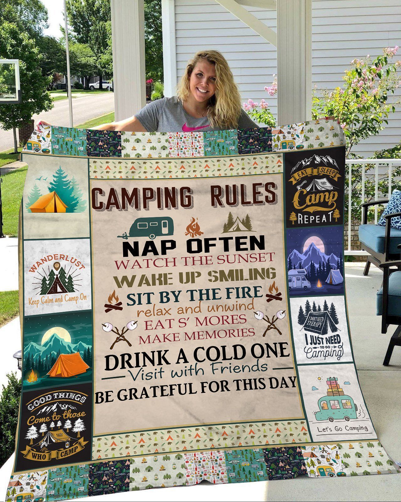 Camping Rule Sherpa Fleece Blanket