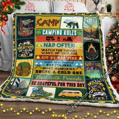 Camping Rules Sherpa Fleece Blanket