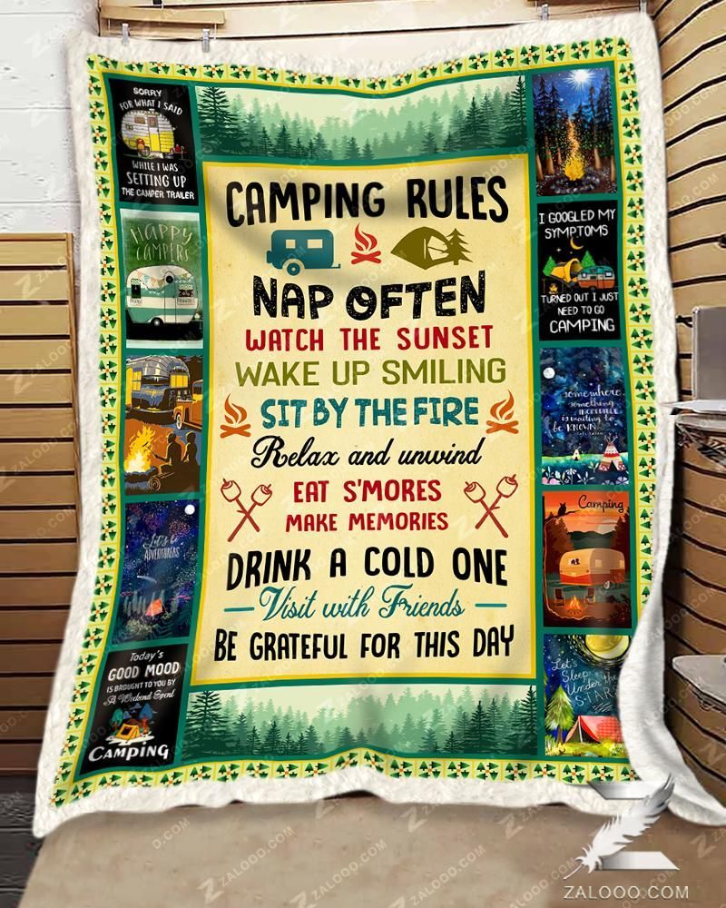 Camping Rules Sherpa Fleece Blanket