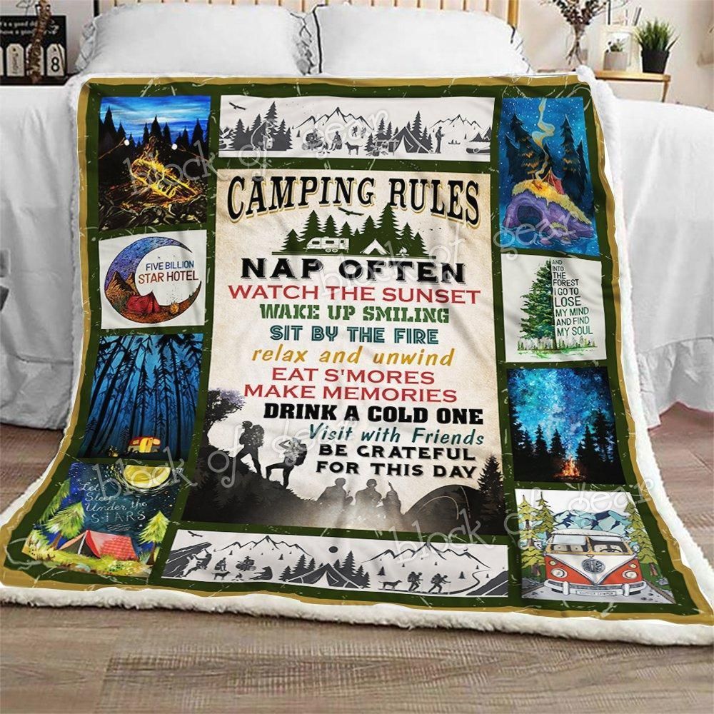 Camping Rules Sherpa FLeece Blanket