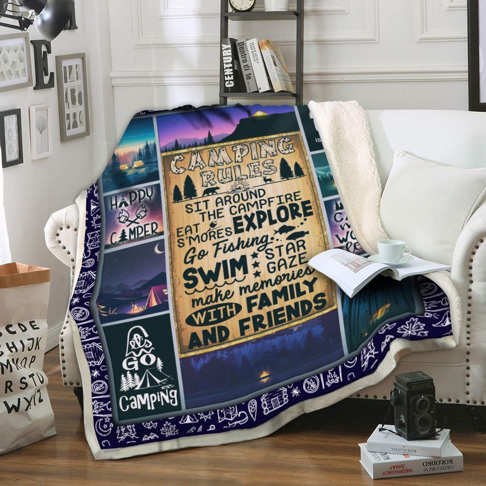 Camping Rules Sherpa Fleece Blanket