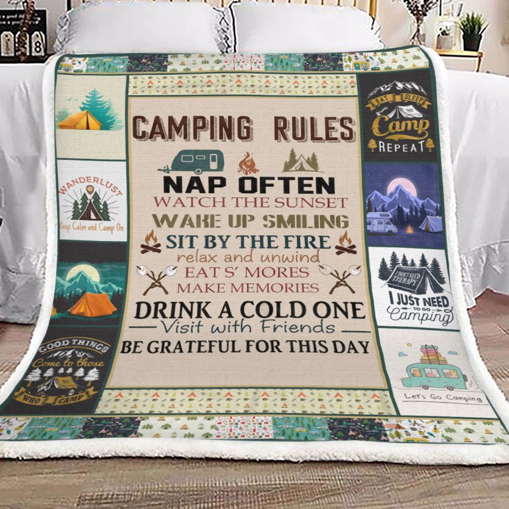 Camping Rules Sherpa Fleece Blanket