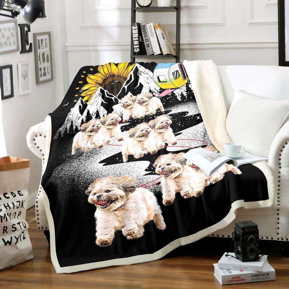 Camping Shih Tzu Sherpa Fleece Blanket