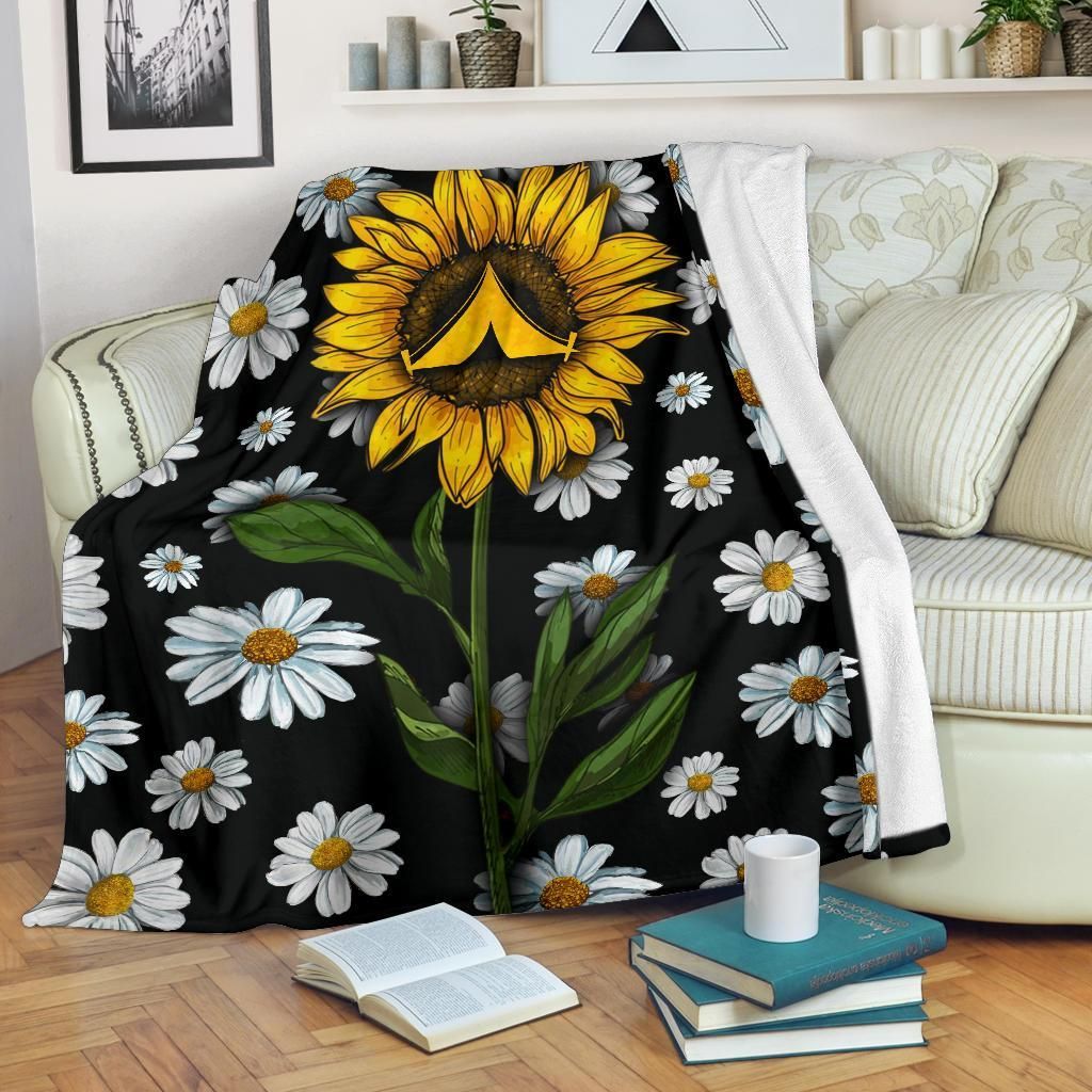 Camping Sunflower Sherpa Fleece Blanket