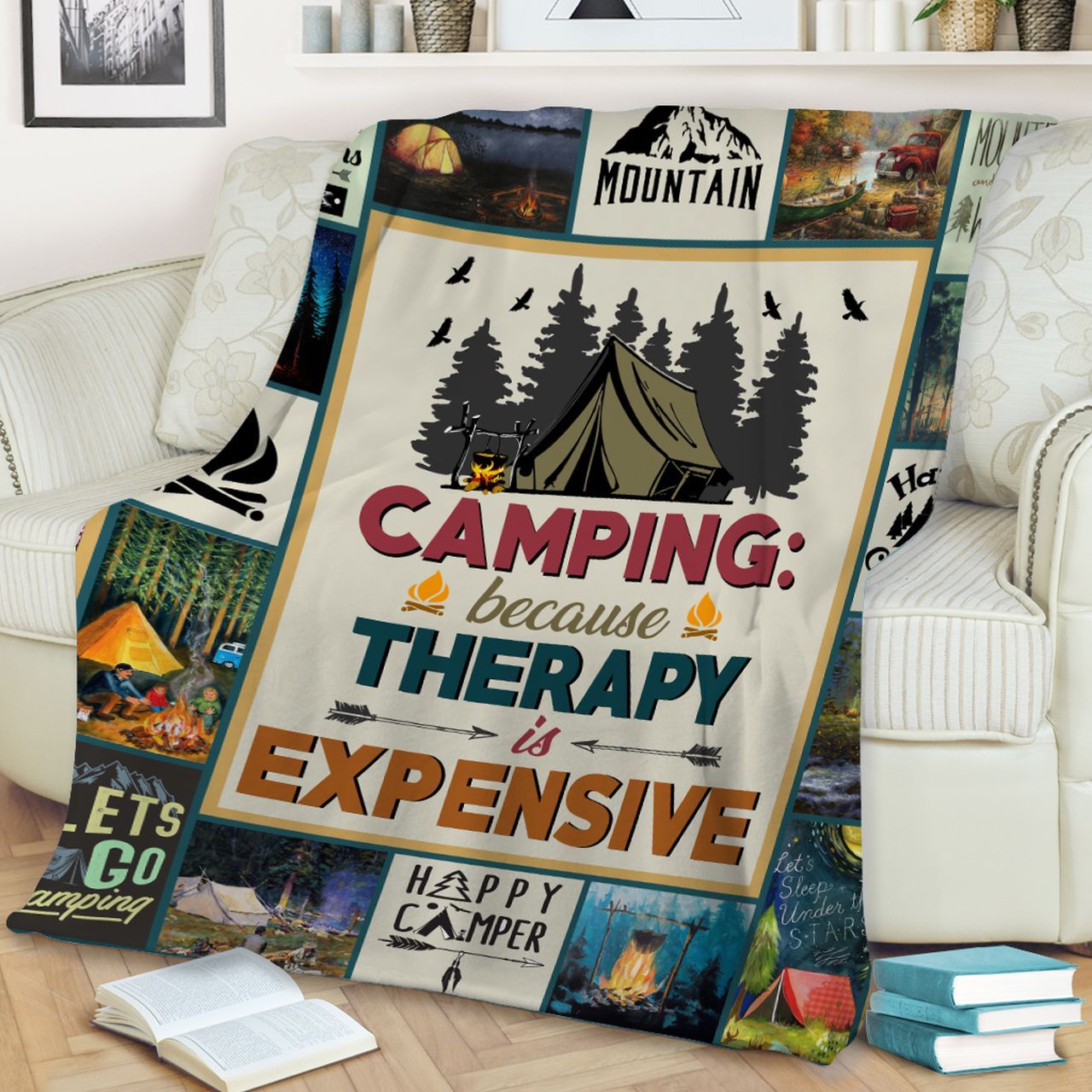 Camping Therapy Is Expensive Sherpa Fleece Blanket