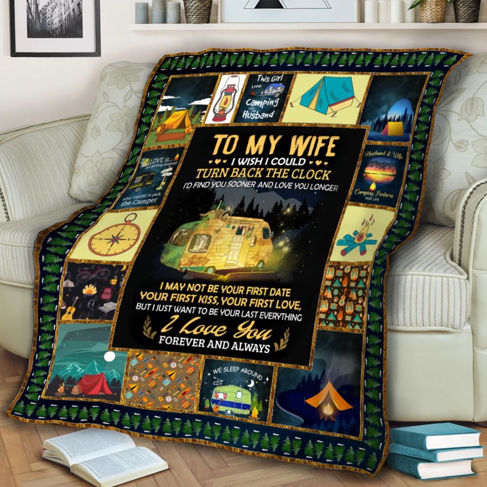 Camping To My Wife Sherpa Fleece Blanket