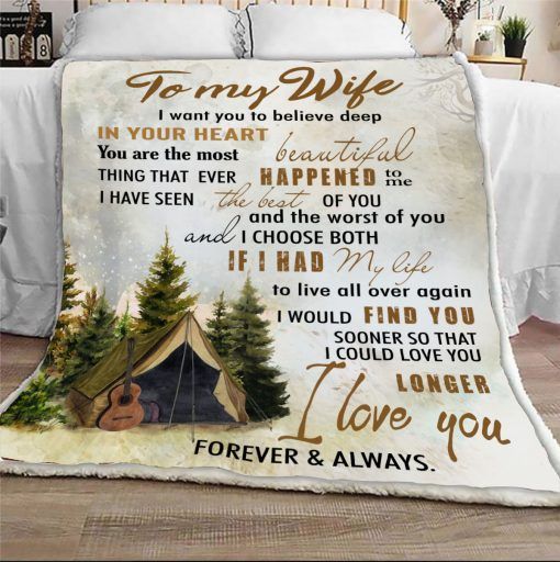 Camping To My Wife Sherpa Fleece Blanket