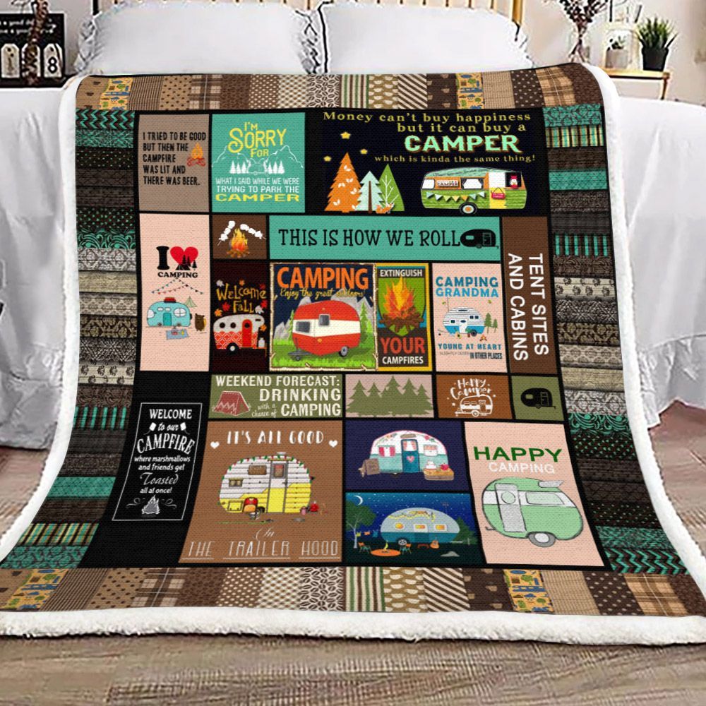 Camping Sherpa Fleece Blanket