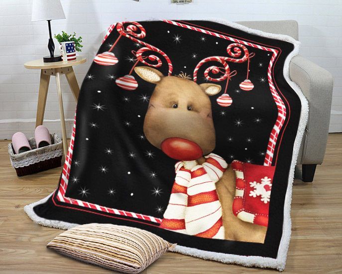 Candy Cane Reindeer Christmas Sherpa Fleece Blanket