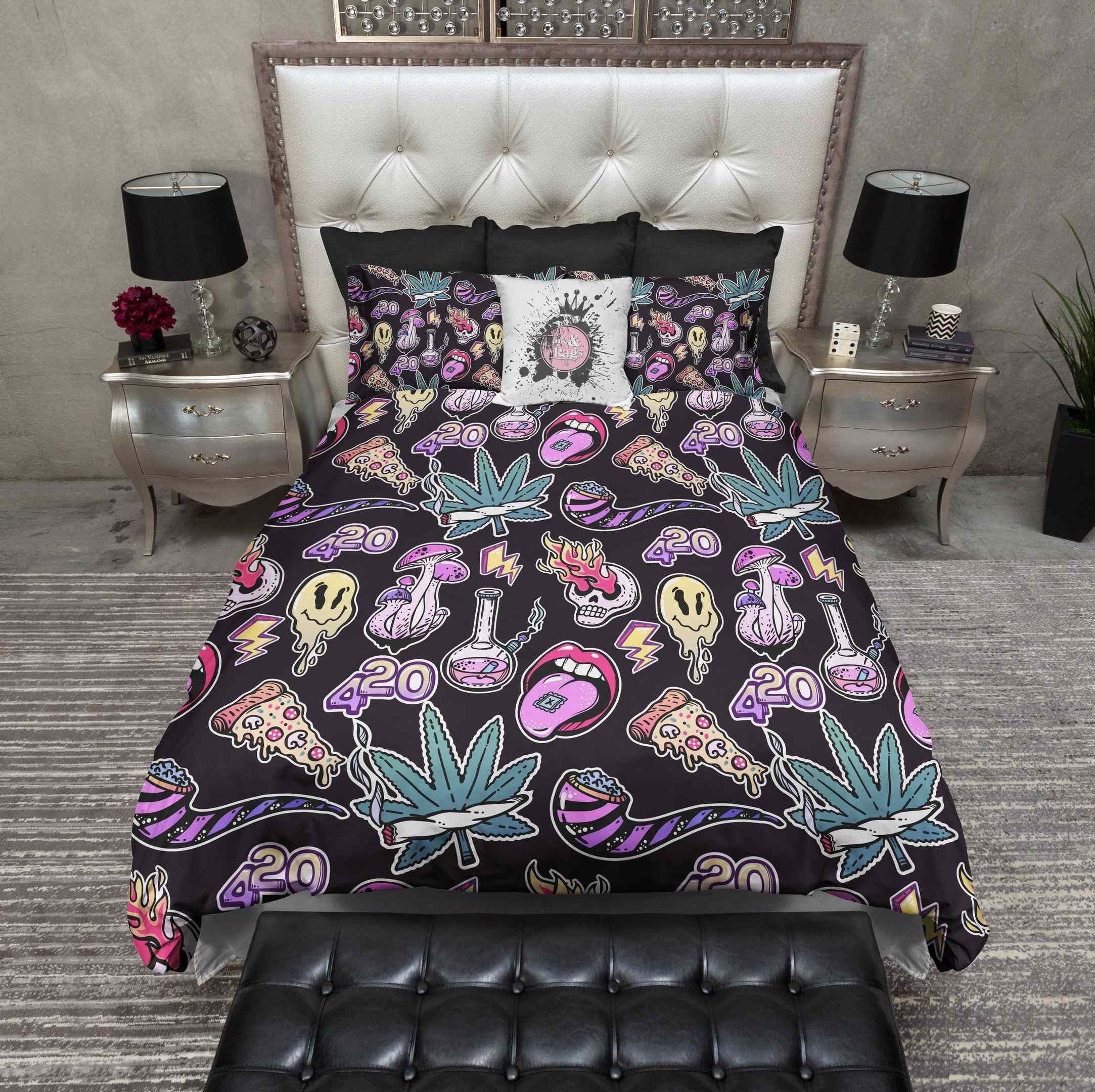 Cannabis 420 Marijuana Munchies Skull Bedding Set