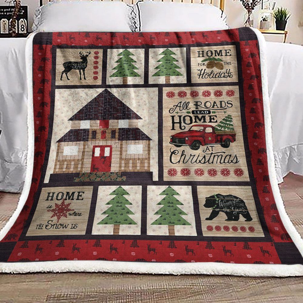Car Bear Christmas Sherpa Fleece Blanket