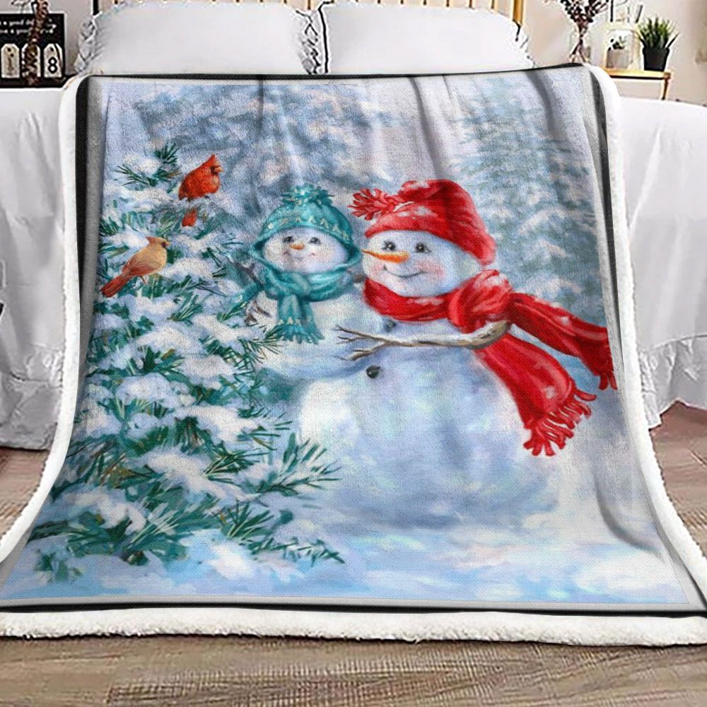 Cardinal And Child Snowman Sherpa Fleece Blanket