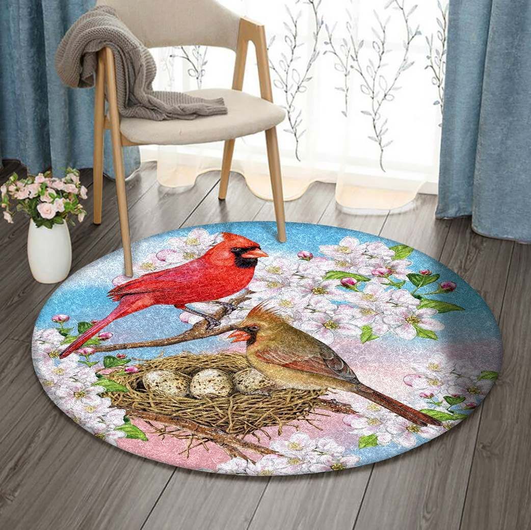 Cardinal And Flower Round Carpet