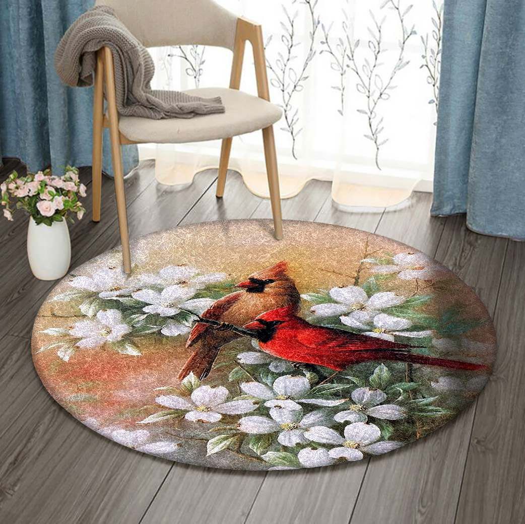 Cardinal And Flower Round Carpet