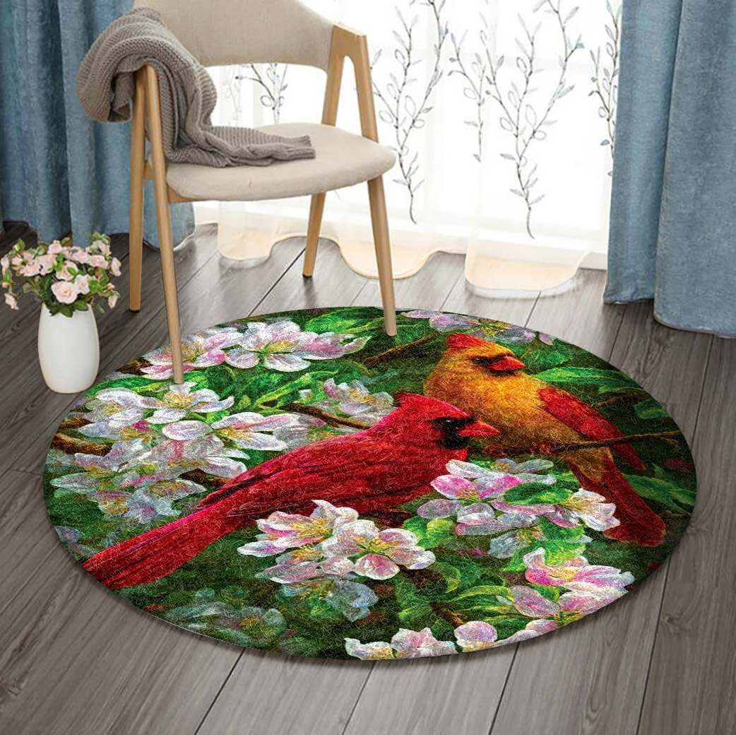 Cardinal And Flower Picture Round Carpet