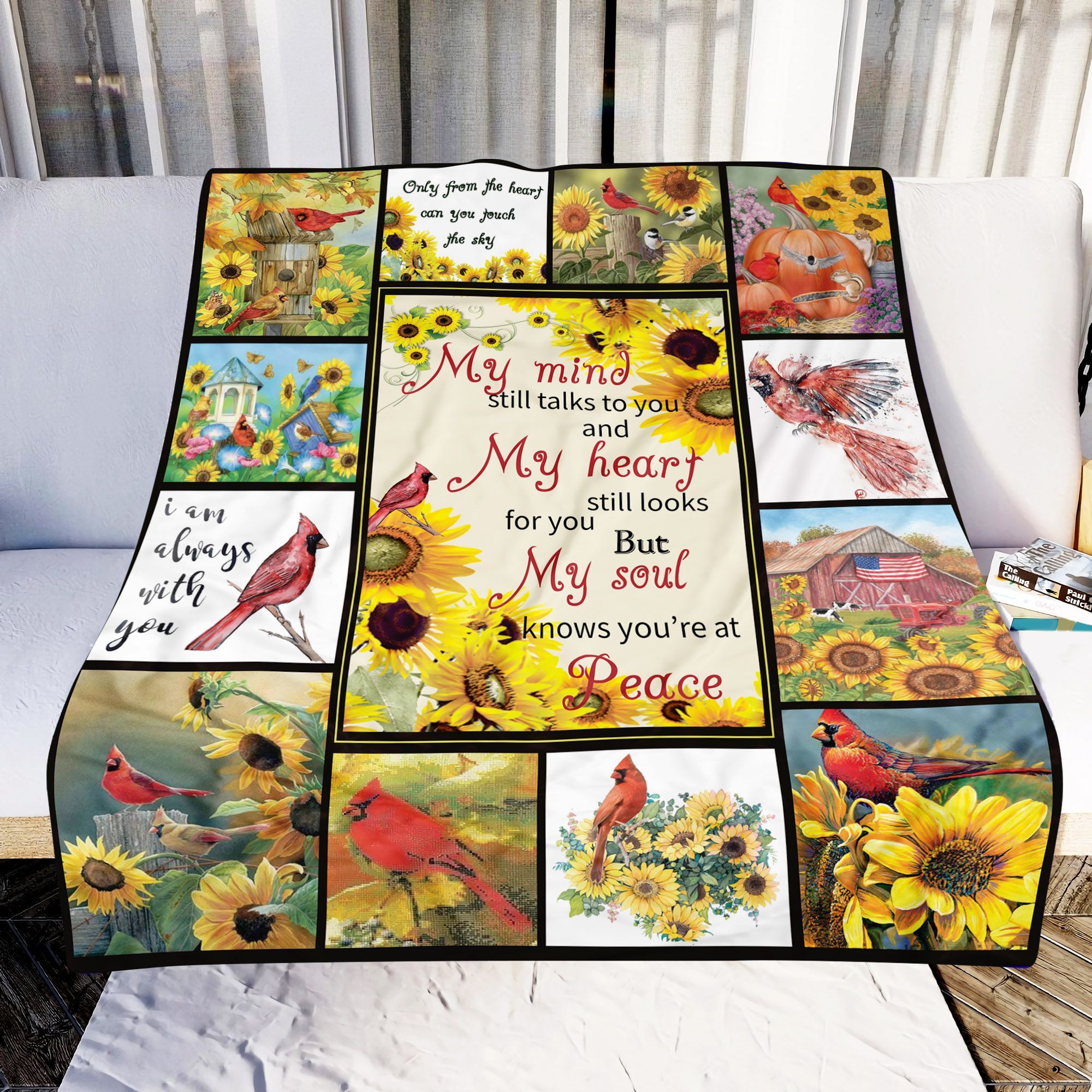 Cardinal And Sunflower Sherpa Fleece Blanket